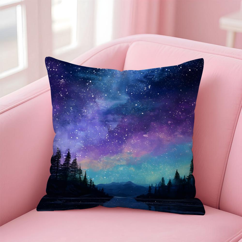PPretty dream Galaxy starry sky Cushion Cover Pillow Case Soft Friendly Fabric  Concealed Zipper