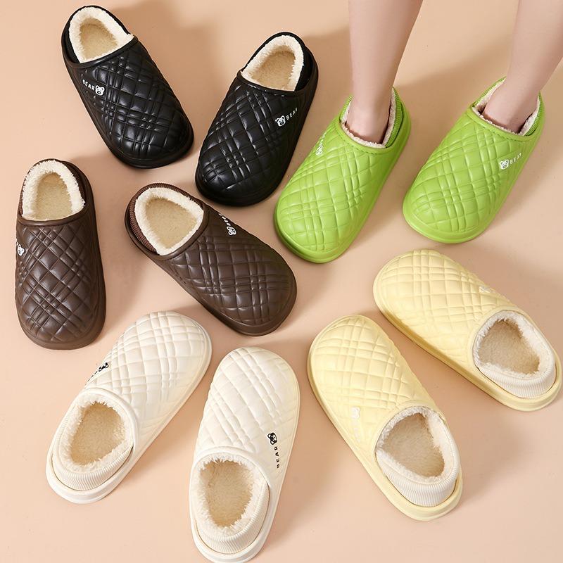 Bag heel cotton slippers velvet autumn and winter men's plush couple home warm confinement shoes supermarket