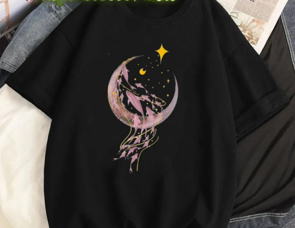 Women Y2K Fashion T Shirt Casual Loose Fit Tee with Cute Cartoon Whale Graphic Harajuku Style Top Daily Streetwear Oversized