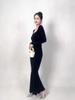 Elegant Black German Velvet Fishtail Evening Dress, Warm & Versatile, Wide Collar, Slim Fit High-End Design