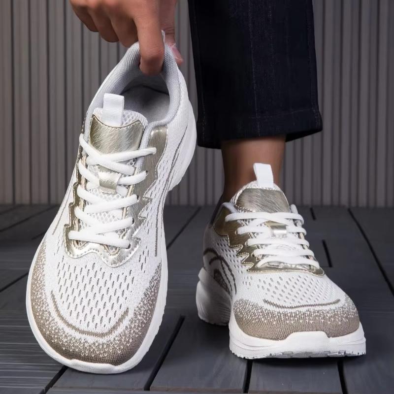 Breathable Mesh Women Running Shoes Men's Lightweight Knitted Sneakers Lace-up Thick Sole Casual Trainers for Jogging Fitness