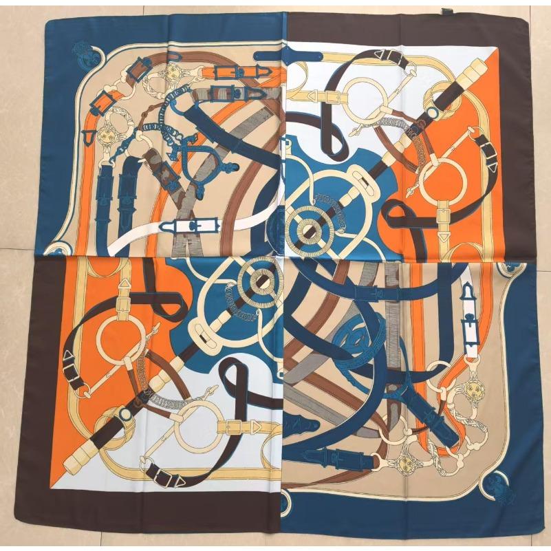 POBING Silk Scarf Luxury Brand Melt Chain Neckerchief Muslim Headscarf Square Scarves Lady Foulard Female Bandana 100*100CM