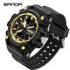 SANDA Youth Waterproof Sports Watch - Cool Trendy Multi-functional Dual Display in Black Technology Design
