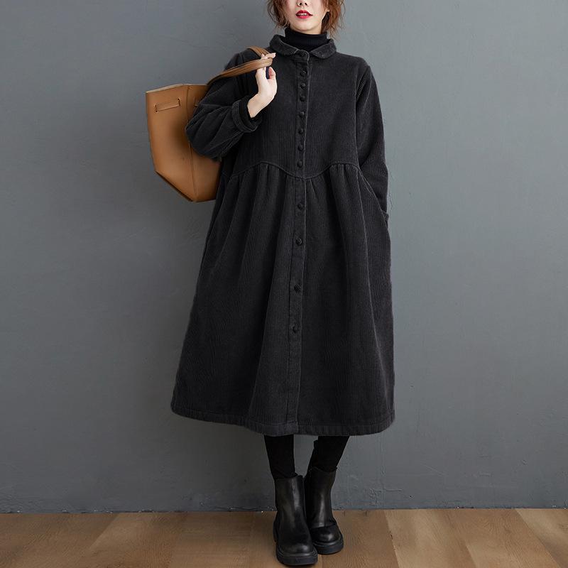 

Свободная ветровка Plus Velvet Thick Corduroy с длинными рукавами, однобортная, женская зимняя L чёрный