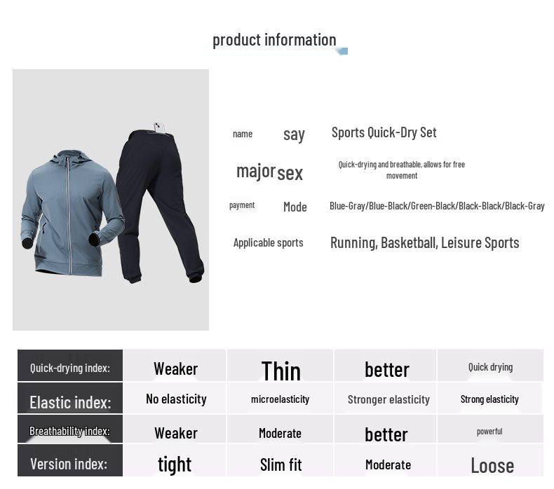 Men's Quick-Dry Hooded Jacket & Pants Running Set - Breathable, Sweat-Absorbing Training Outfit for Spring and Autumn