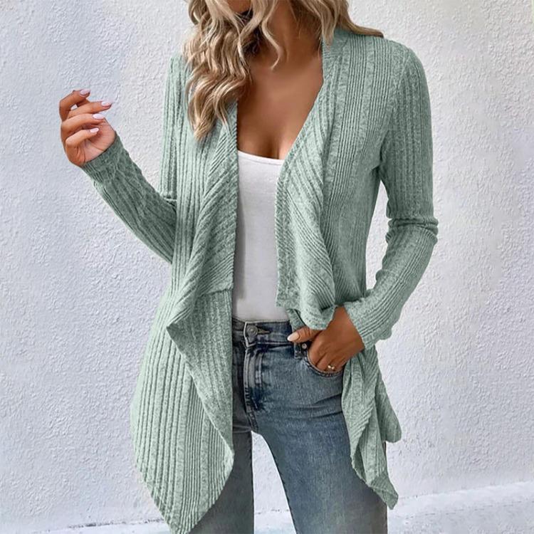Casual Long Sleeve Open Front Solid Knit Cardigan Women's Sweater Clothing