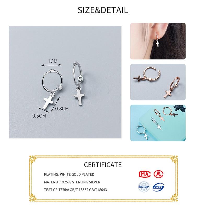 Brand Popular Cross Pendant Real 925 Sterling Silver Hoop Earrings For Women Prevent Allergy Girls Kids Fine Jewelry Gift