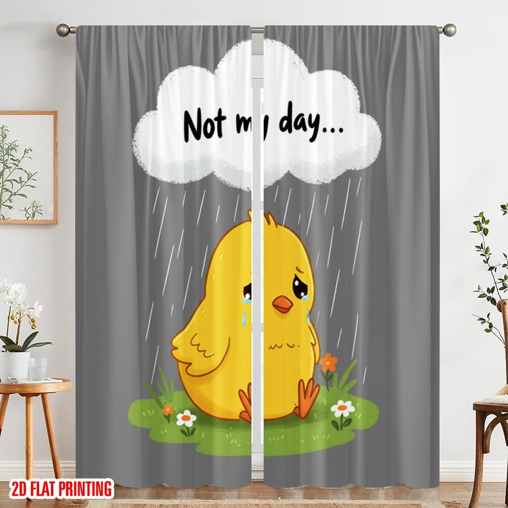 2pcs 2D flat printing Drapes Cute Chick Sad Day Fabric Without Electricity Seasonal Party & Holiday Decor for Multipurpose Event