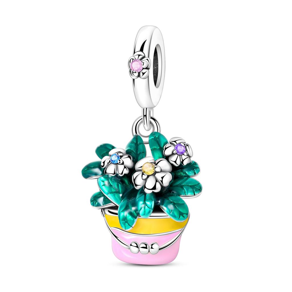 Copper Charms Beads For Woman Fit Original Bracelet Diy Moon Flower Rose Fine Jewelry