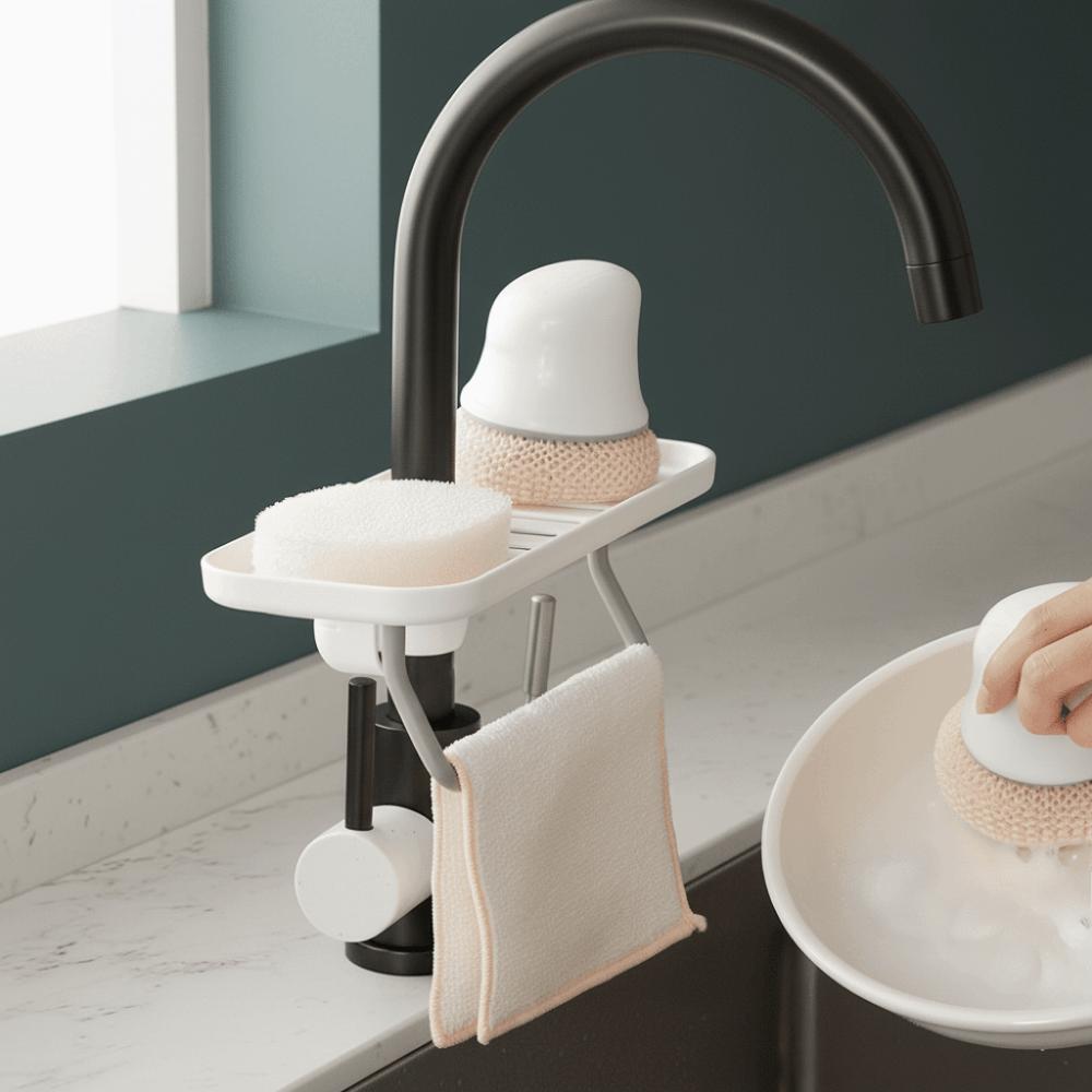 Plastic Faucet Sponge Holder Rotatable Sink Rack Easy To Install Kitchen Storage Shelf  Kitchen