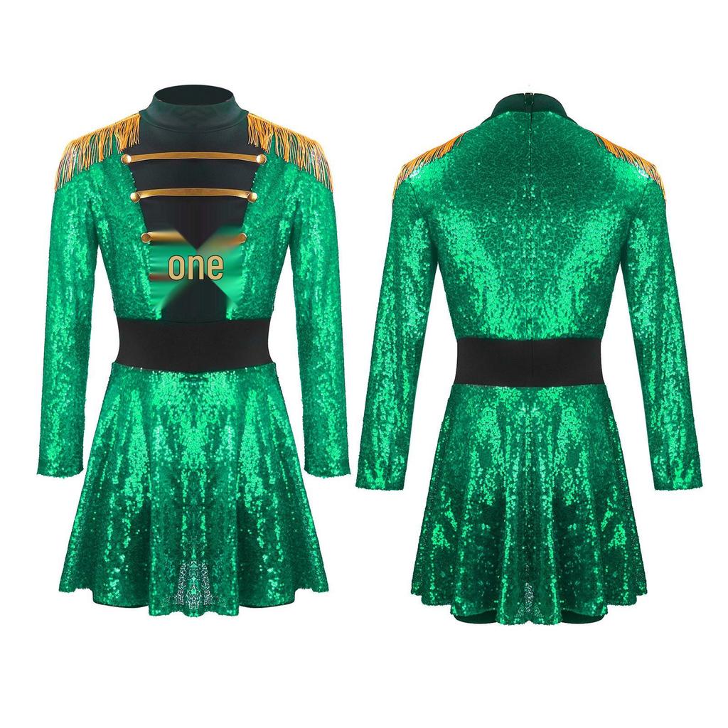 Sequin Long Sleeve Circus Ringmaster Jumpsuit with Tassel Skirt Cosplay Costume