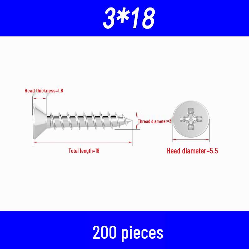 304 Edelstahl Kreuzschlitz Senkkopf Selbstschneidende Holzschrauben M3/M4/M5