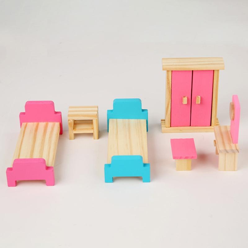 1:12 Model Bedroom Living Room Furniture Wooden Closet Bed Table Micro Landscape Dollhouse Decor Ball Joint Dolls Accs