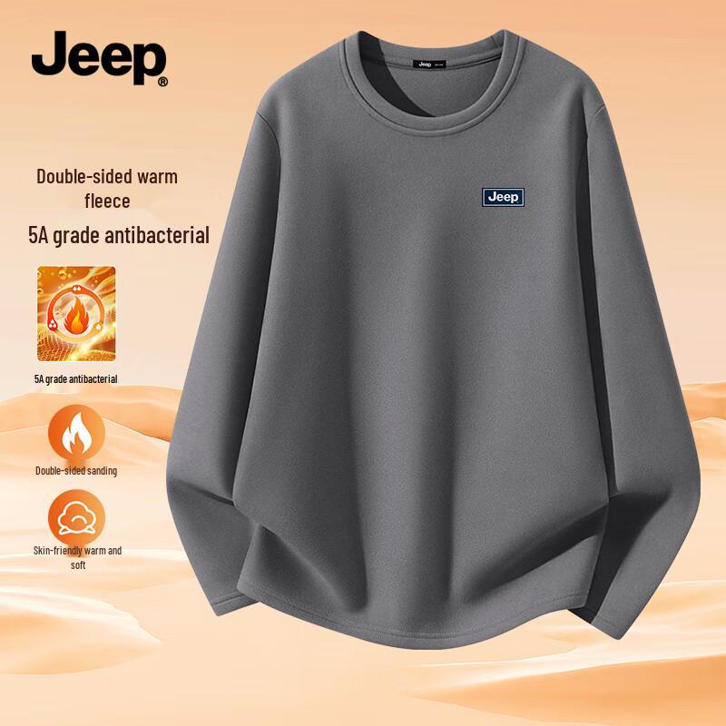 JEEP Men's Fleece-Lined Thermal Round Neck Long Sleeve T-Shirt