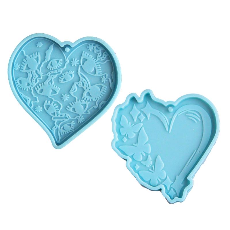 2x/set Keychain Mold for Resin Heart Shape Eye for Butterfly Keychain Epoxy Silicone Mold with Hanging Hole for DIY 1