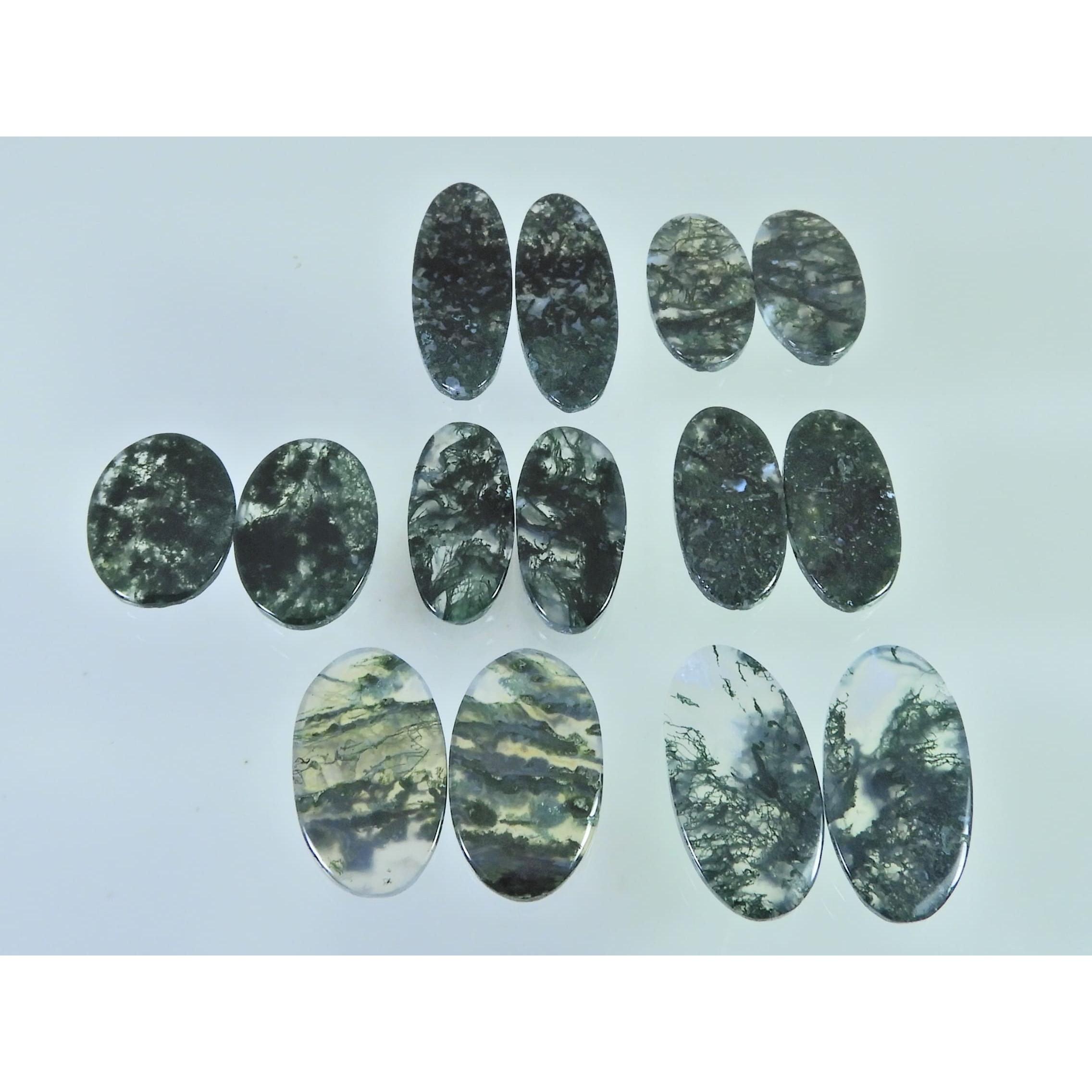 175Cts. Natural Moss Agate Matched Pair Oval Cabochon Gemstone 07 Pair Lot C-2276