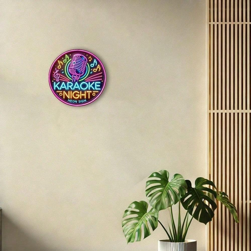 1 Stück 8 Runder Karaoke-Nacht Metallschild, 2D Flachdruck Eisen Wandkunst, Nicht beleuchtete Dekoration für Bars Cafés Garten