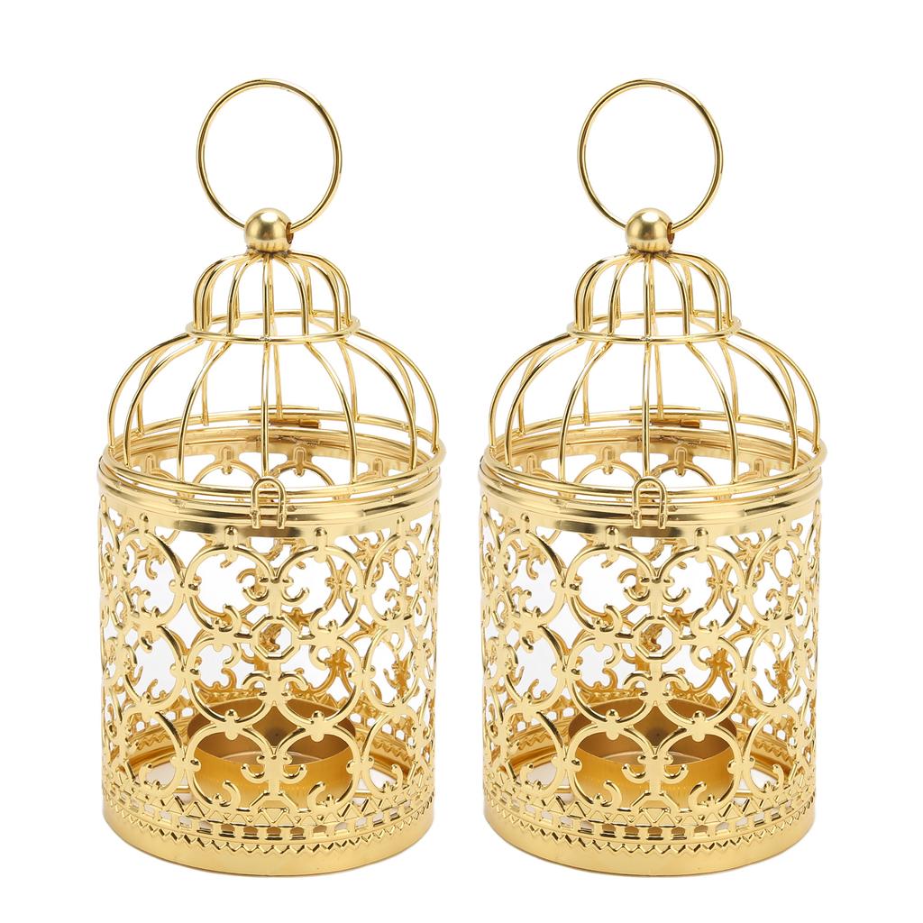 2 Pcs Bird Cage Candle Holder Vintage Exquisite Elegant Hollow Out Pattern Metal Candlestick for Party Decoration