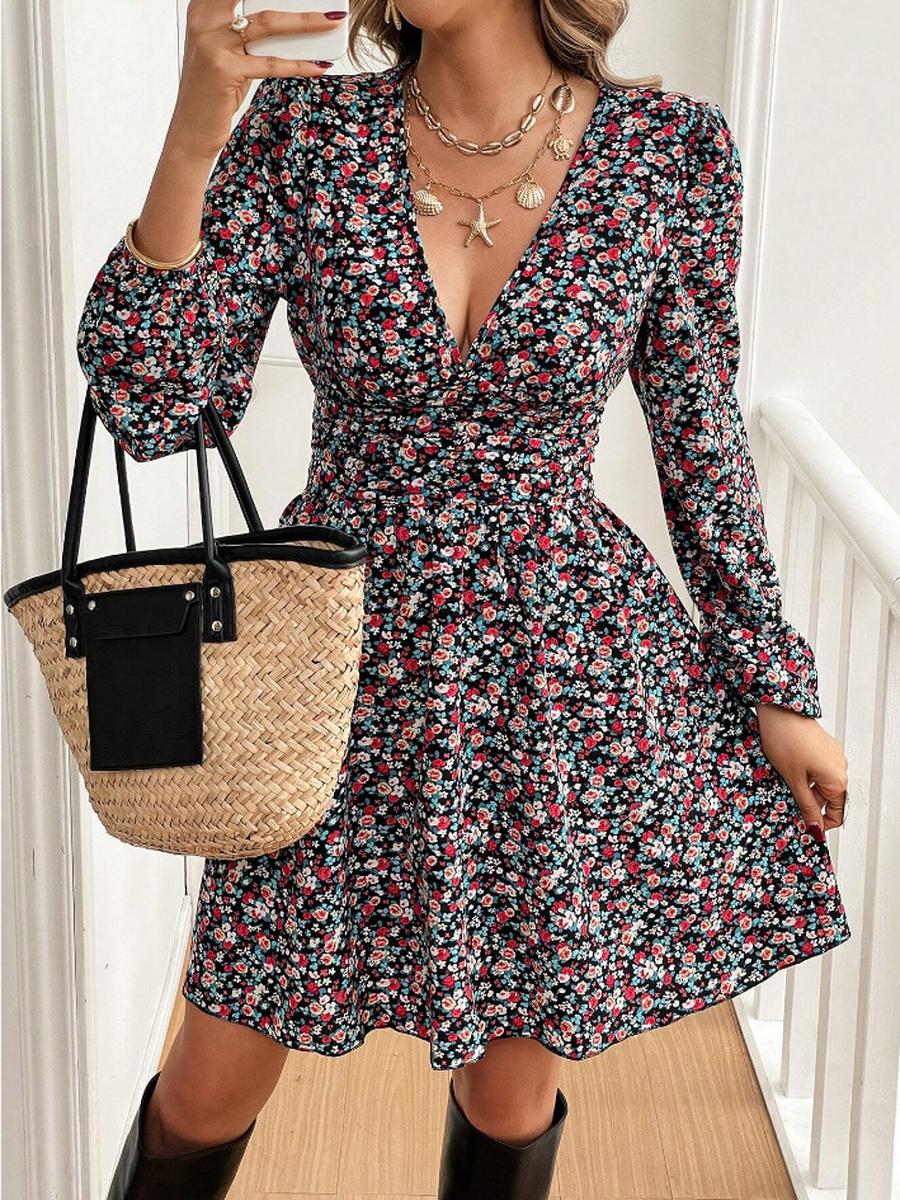

Leopard Print New Long-sleeved Dress, Women s XL темний колір орхідеї