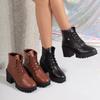 Autumn New Large Size Martin Boots Women's Round Head Thick Heel Lace-up Casual Short Boots British High Heel Boots