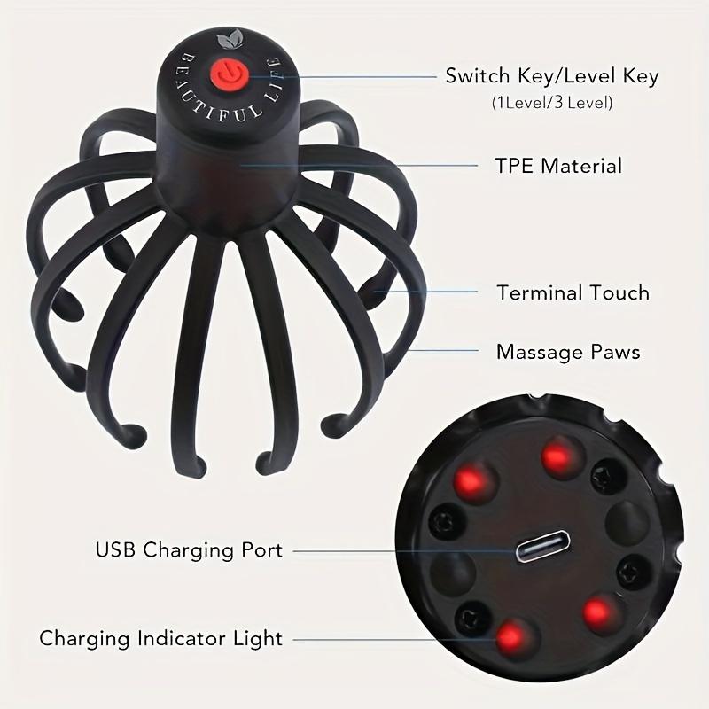 1pc Electric Octopus Claw Scalp Massager - 3 Vibration Levels, USB-LiPo Rechargeable, TPE, Universal Fit - Ideal Family Gift