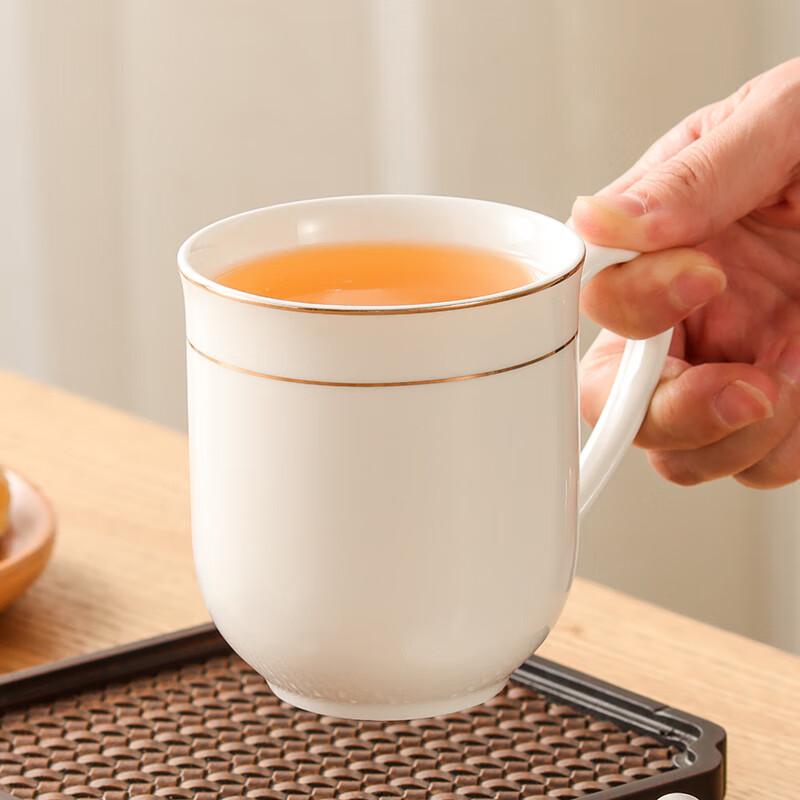 Jieyajie Ceramic Tea Cups with Lids (350ml), Ceramic Office Cups, Set of 6, Noble Cups