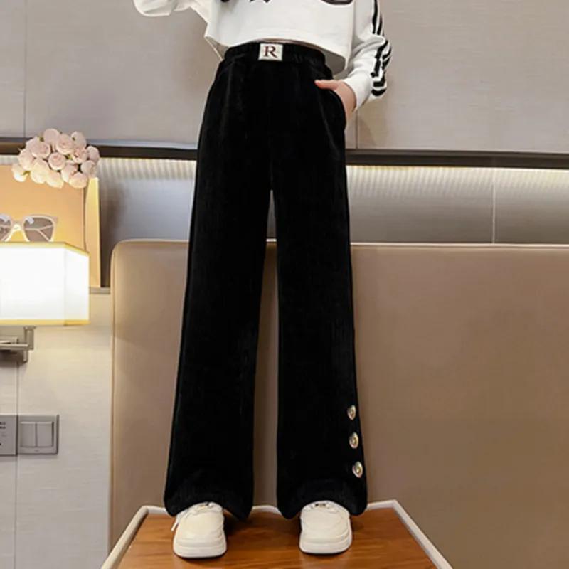 

Девочка Ретро Широкие Прямые Джинсы Девочки Брюки для Осенне-Зимней Носки Большие Детские Повседневные Черные Прямые Широкие Осенние Детские Джинсы 120 чёрный