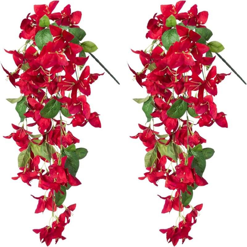 2PC Artificial Violet Flower for Wedding Party Courtyard Garden Orchid Fake Flower Leaf Vines Wall Hanging Plants Home Decoratio