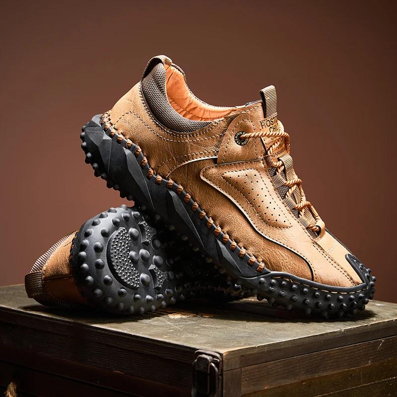 Leather Casual Shoes with Trendy Design Fits True To Size for Spring/Autumn Outdoor Hiking Sneakers Men