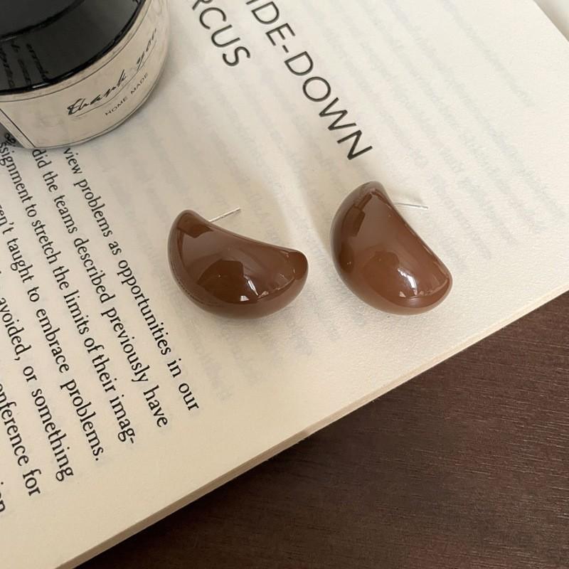 Silver Needle Retro Resin Geometric Round Oval Pendant Earrings Maillard Style Stud Earrings Niche Design Earrings Women