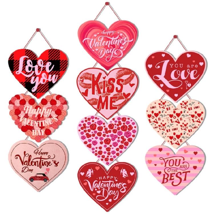 Valentines Day Wall Ornament Paper Door Hanger with Rope Home Office Decoration Decorative Holiday Present