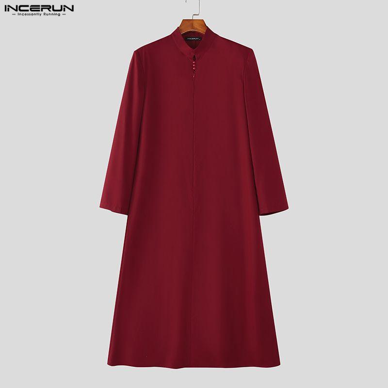 INCERUN Men Long Sleeve Front Zip-up Solid Color Casual Loose Long Tunic Tops