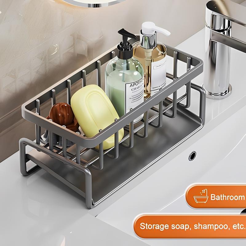 Sponge Drainer Rack Wall Mounted with Towel Holder Space-saving Kitchen Sink Organizer for Bathroom Laundry Room Use