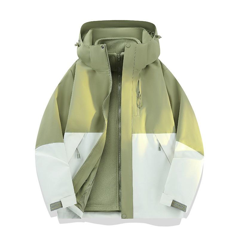 Men Women 2-Piece Outdoor Jacket With Removable Fleece Liner Windproof Waterproof Hiking Travel Coat Hooded