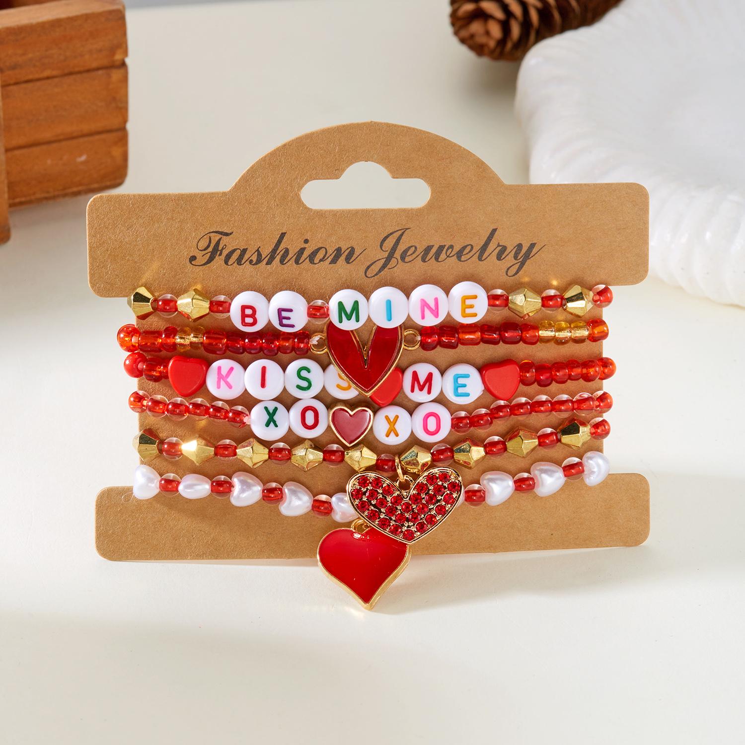 

New Trendy Valentine s Day Bracelets Set for Women Romantic Soft Ceramic Acrylic Beads Letter Chain Bracelet Bangle Jewelry Gift
