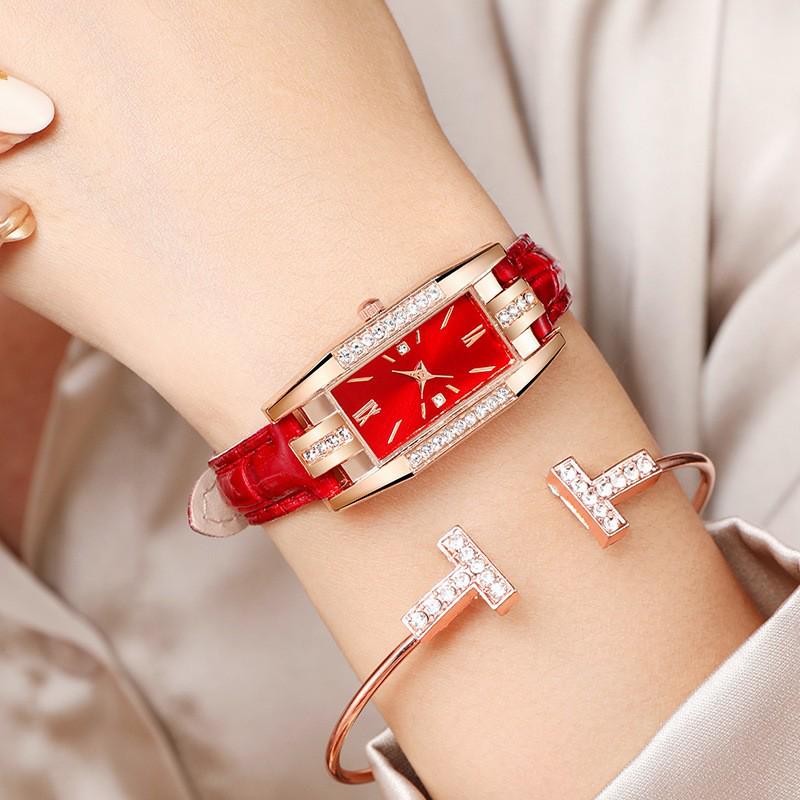 

Ретро женские часы в стиле Douyin: Зеленый циферблат, Инкрустированный бриллиантами, Подходит для студентов