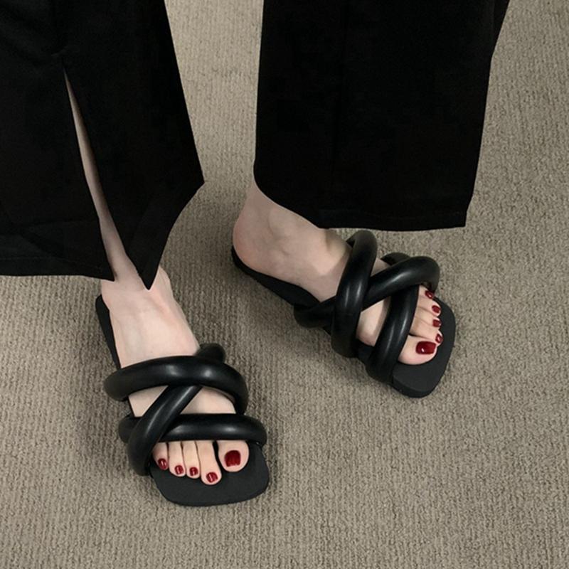 2024 Sommer Damen Hausschuhe Mode Zehenfrei Slipper Sandalen Flacher Absatz Outdoor Lässig Strand Pantoletten Schuhe Flip Flops Damen