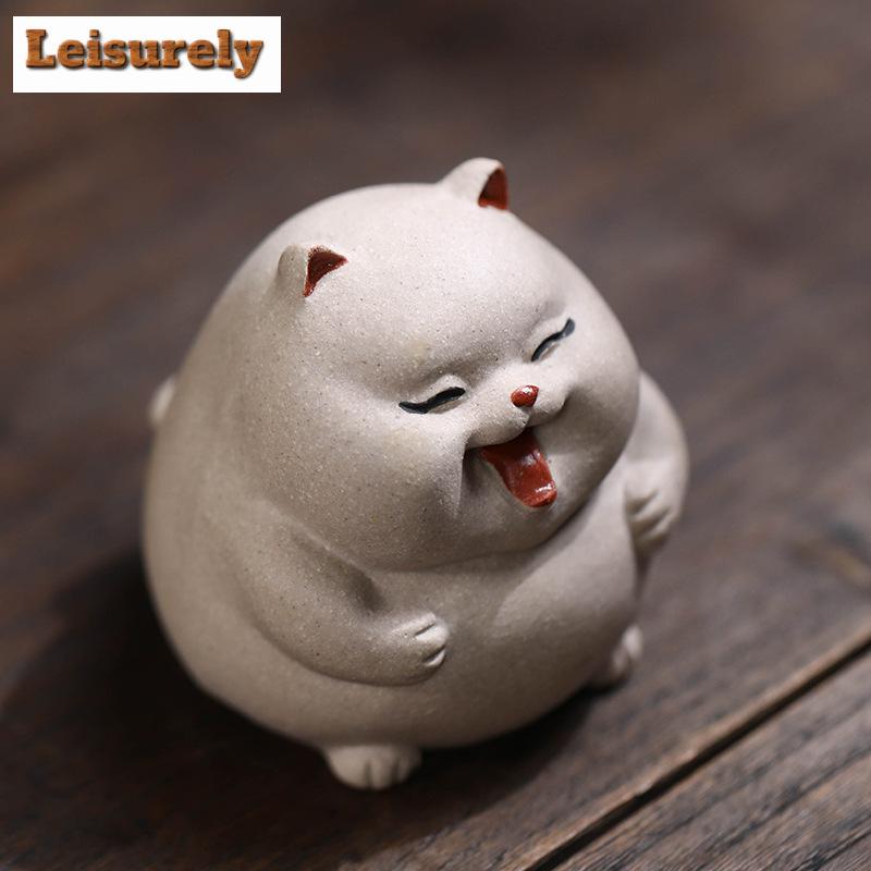 Cute Small Cat Purple Clay Lucky Tea Pet Tea Figurine Household Tea Ceremony Tea Statue Zisha Play Kung Fu Tea Drinkware Craft
