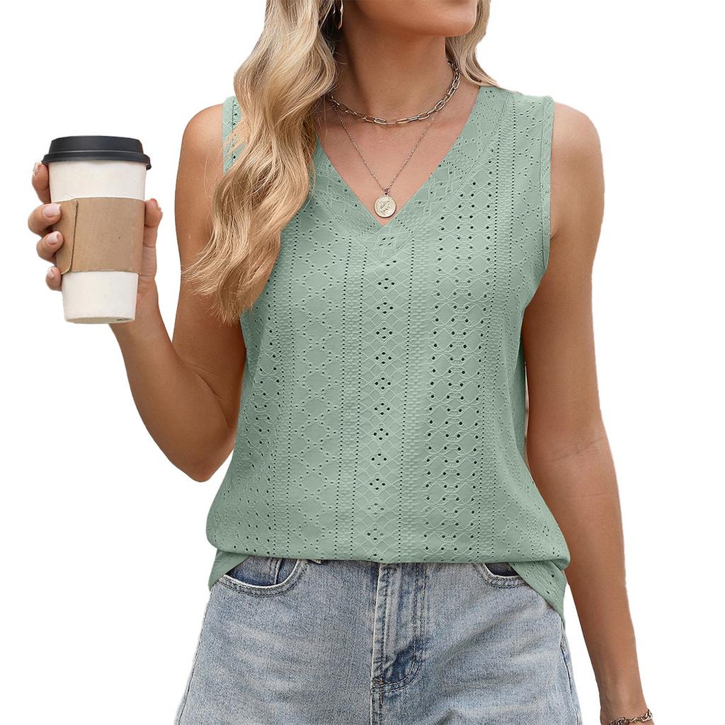 Women's Fashion Solid Color V Neck Loose Base Vest T-shirt Top