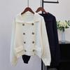 Premium lapel double-breasted sweater jacket women's autumn and winter new retro loose solid color knitted cardigan