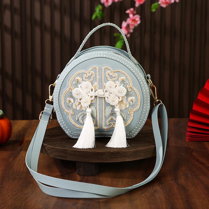 

Сумка в китайском стиле, национальный стиль для женщин, универсальная нишевая вышитая сумка-мессенджер, портативная сумка круглой формы большой вместимости