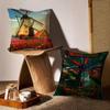 Dutch Windmills & Tulips Cushion Cover Anti-dustmite Pillowcase Invisible Zipper Silky Short Plush Sofa Cushion Cover