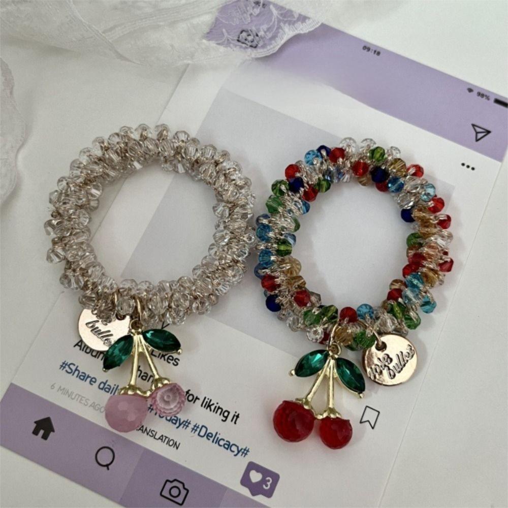 Crystal Cherry Bracelet Rhinestone Ponytail Holder Hot Hair Band  Women and Girls