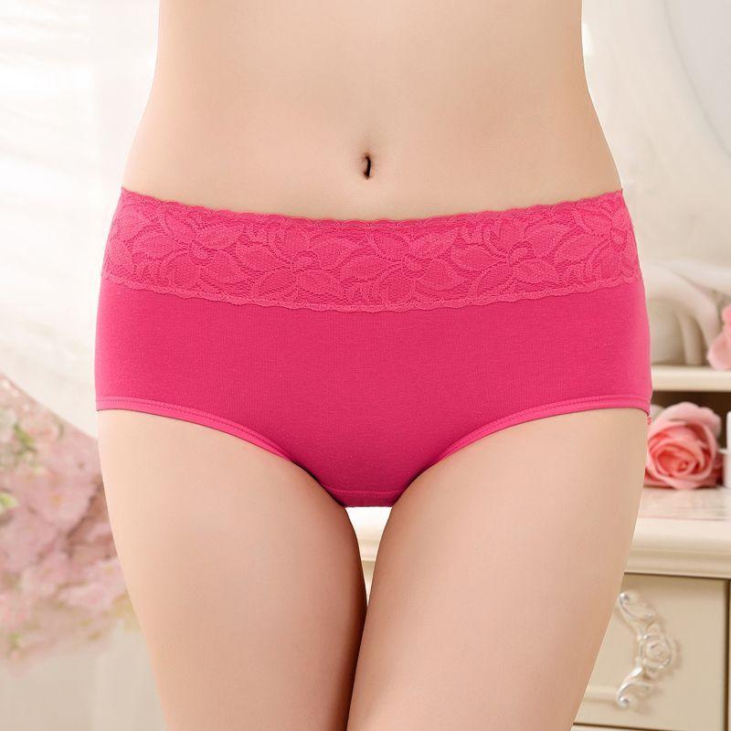 Ladies Spring and Autumn Lace Pure Cotton Period Side Leakage Prevention Mid Waist Triangle Briefs