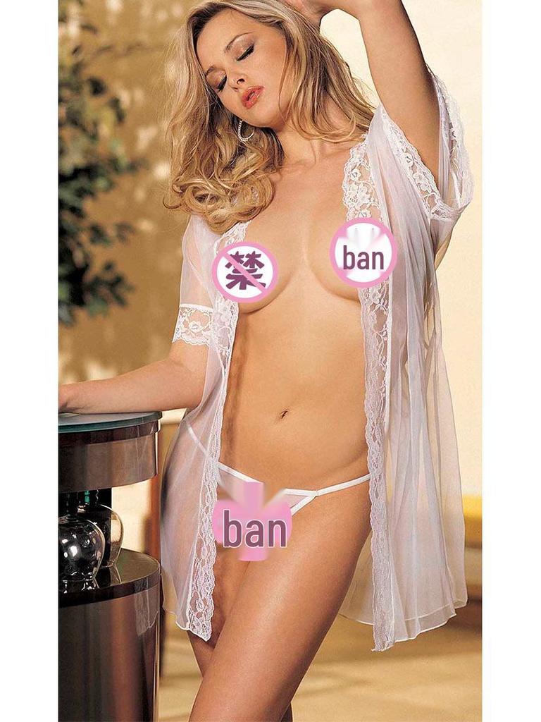 Plus Size Mesh Lingerie: See-Through Erotic Bathrobe & Sleepwear Set