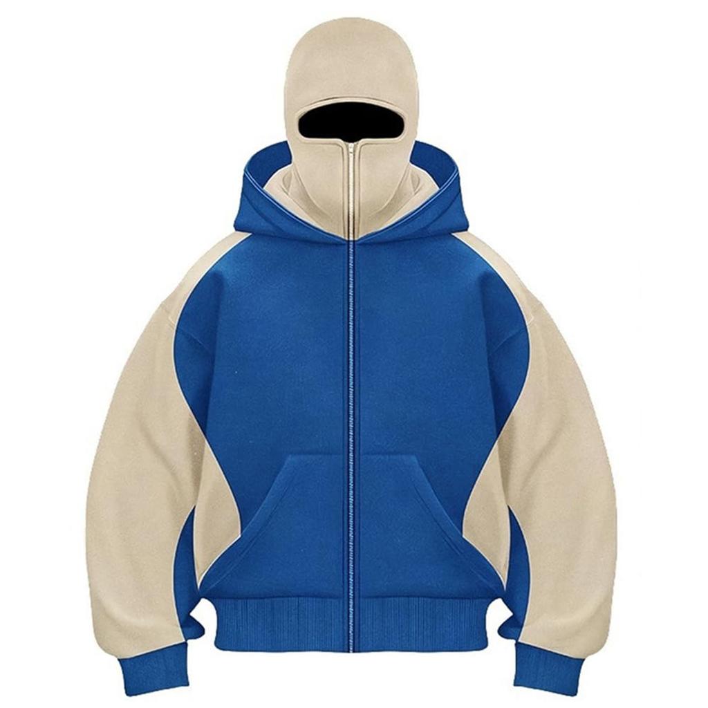 Men's Double Hood Colorblock Loose Trendy Hood Cardigan Zipper Hoodie