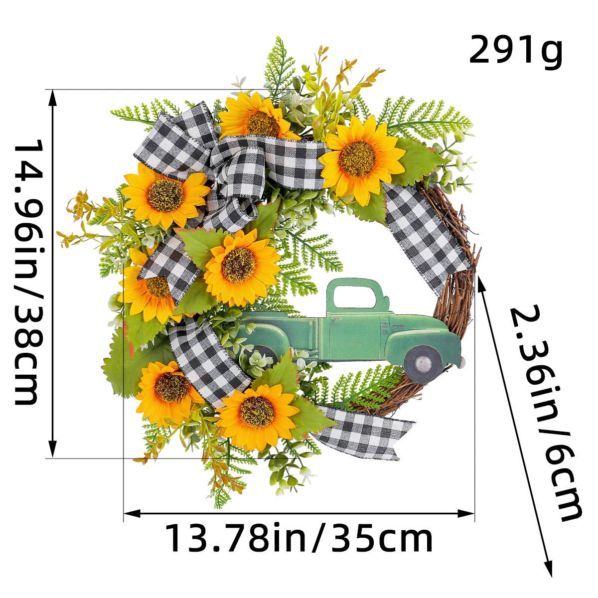 

Spring 520 Bee Festival Wreath Decoration, Sunflower Car Wreath Door Hanging Fence Pendant K2-24 Bee Festival License Plate Wreath