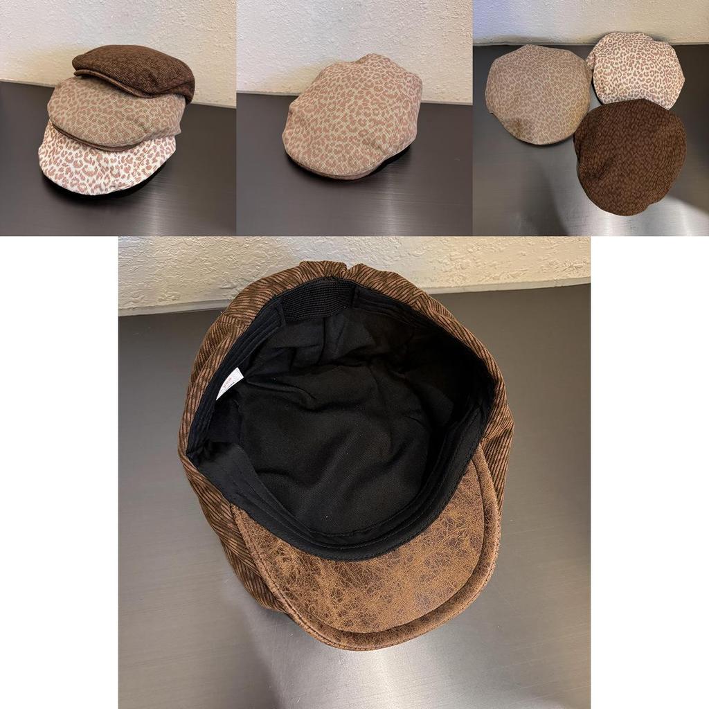Ins Corduroy Leopard Print Cap With Sunshade For Women And Street Style Fashion