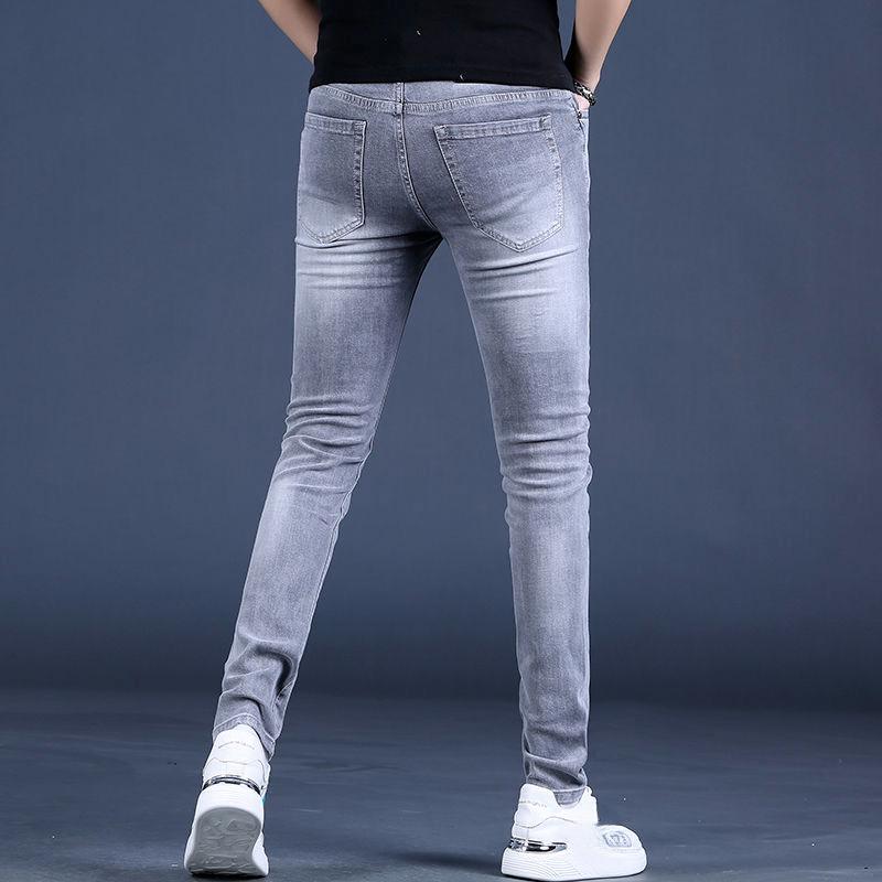 Sommer Hot Drill Druck High-End-Herrenjeans Männer Flut Slim kleine Fußlochhose Trendhose