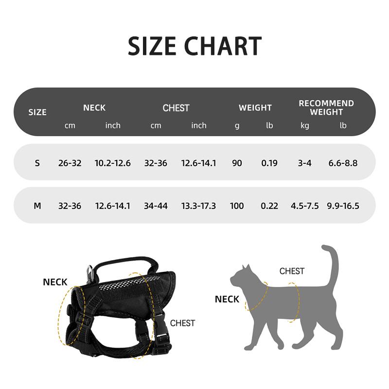 Lightweight Tactical Cat Harness and Leash Set Breathable Adjustable Escape Proof Pet Vest for Active Cats Working Training